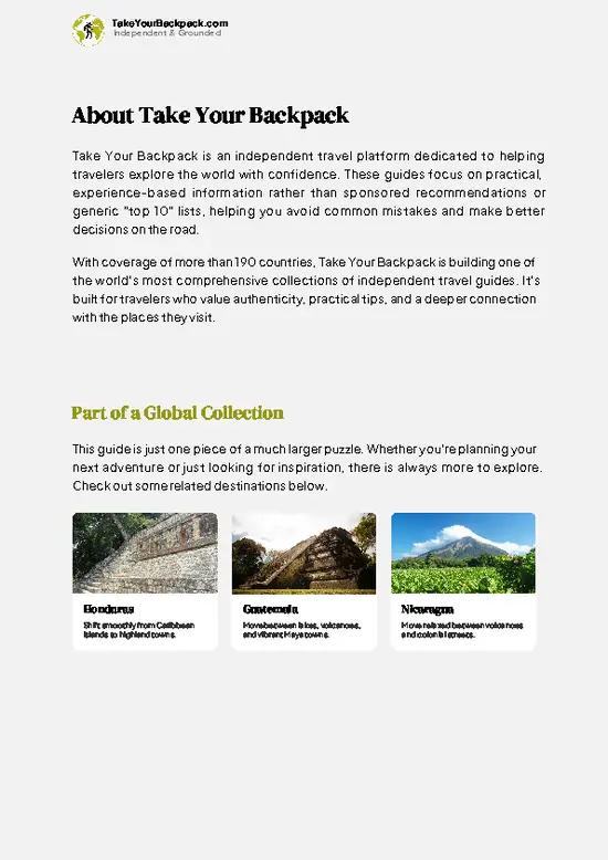 example page 1 from our offline Travel Guide for El Salvador